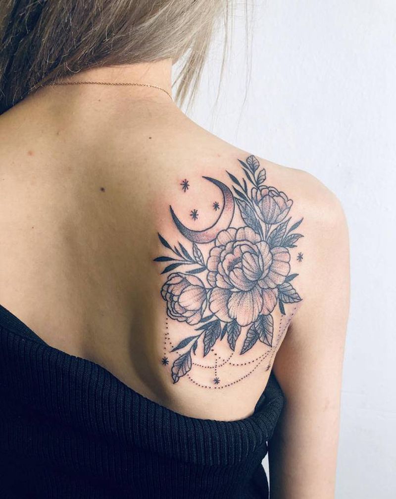 素花纹身图片_背部点刺纹身图案