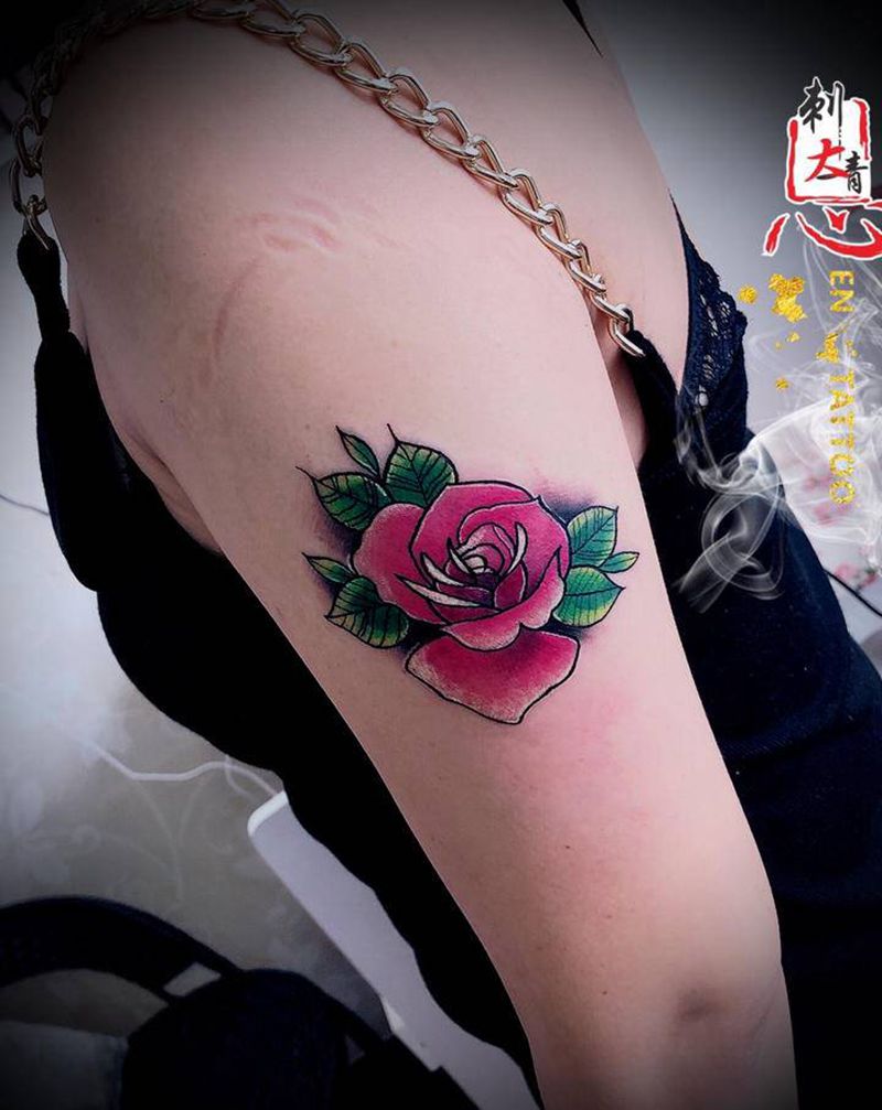 玟瑰盖疤纹身图片_手臂New School玫瑰花纹身图案