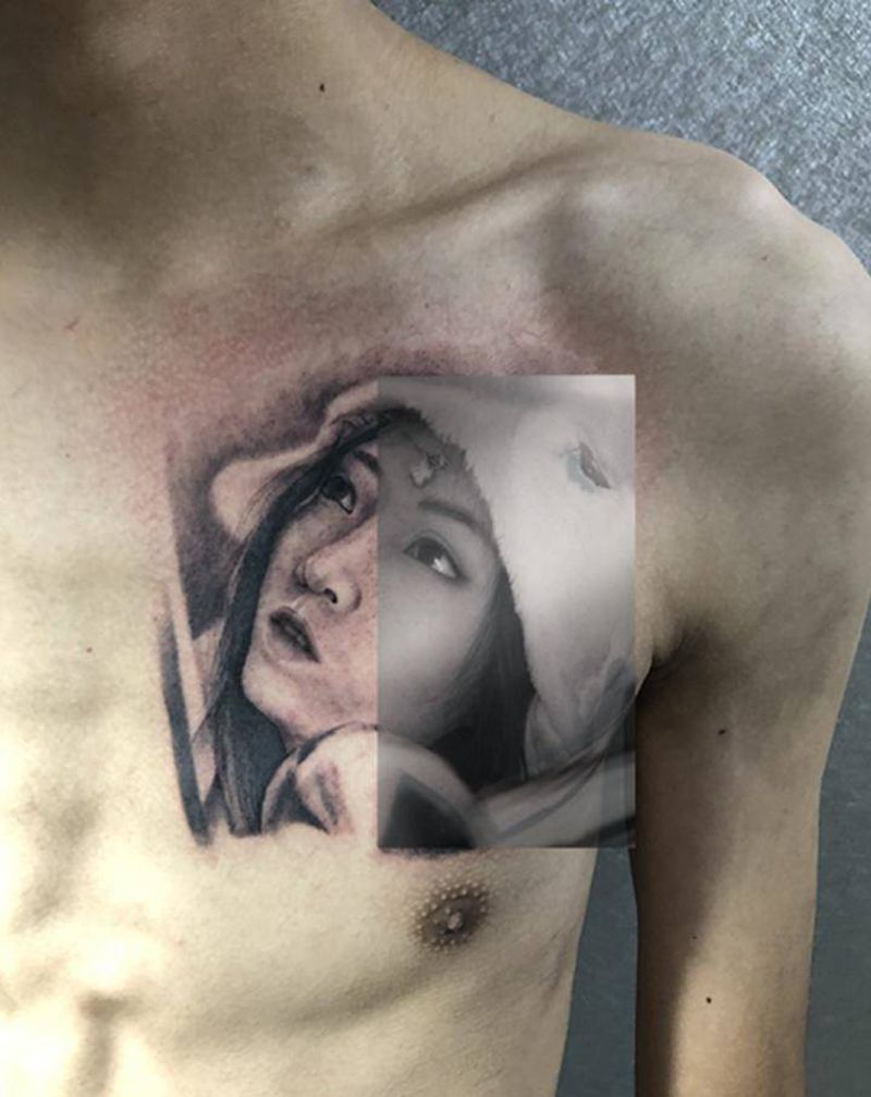 肖像纹身图片_胸部纹身图案