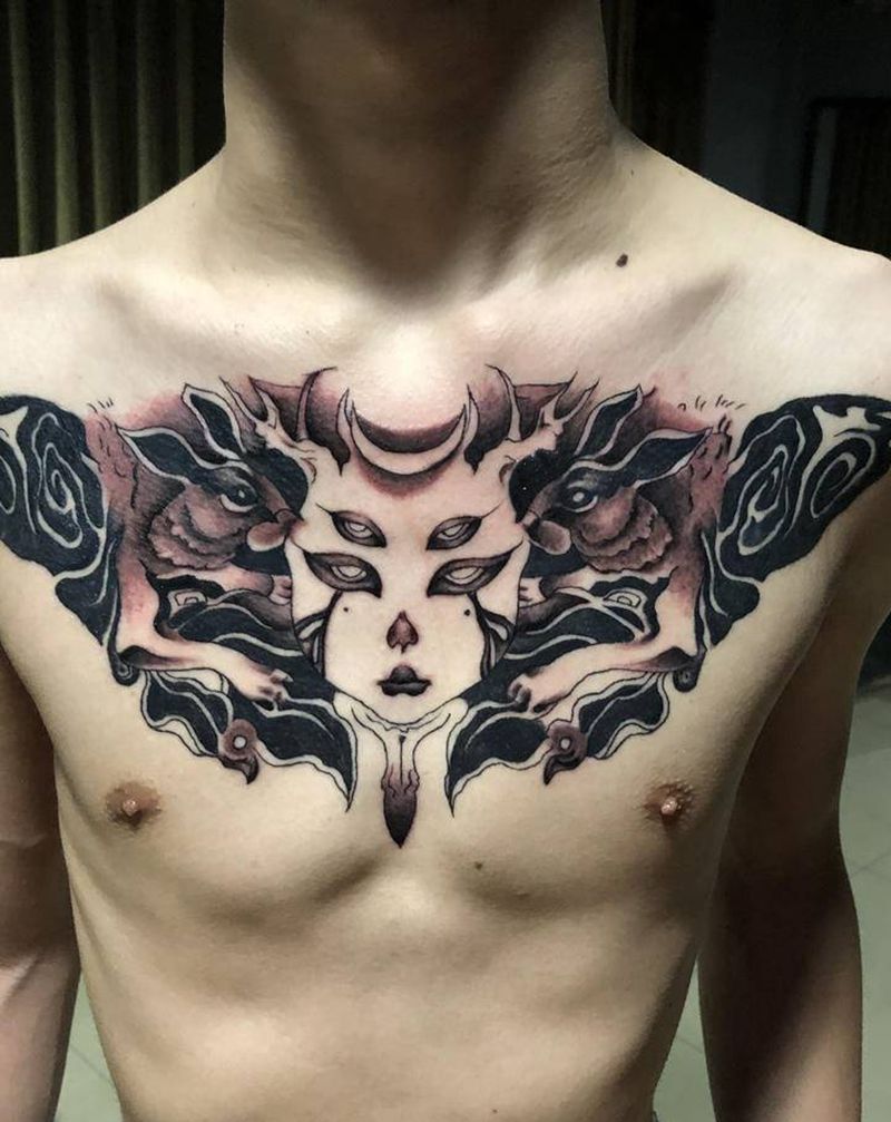 花胸纹身图片_胸部New School纹身图案