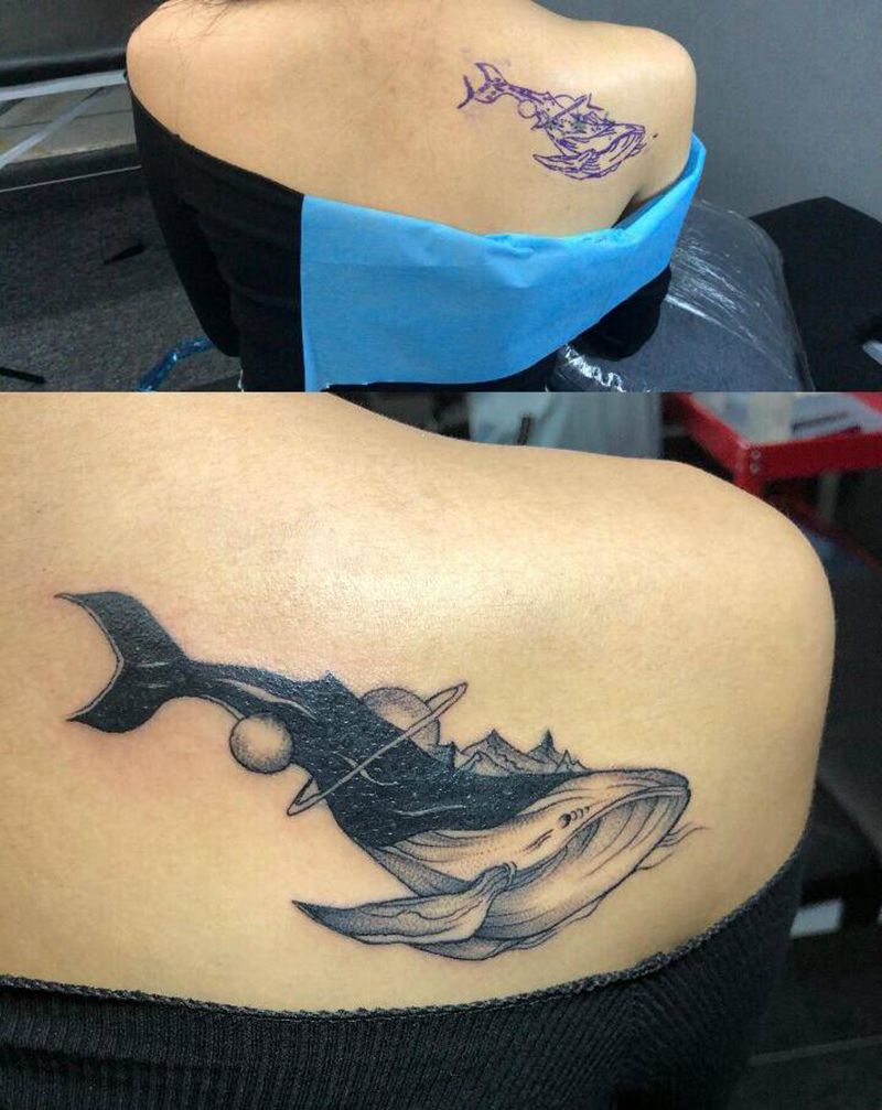 小遮盖纹身图片_背部新传统纹身图案