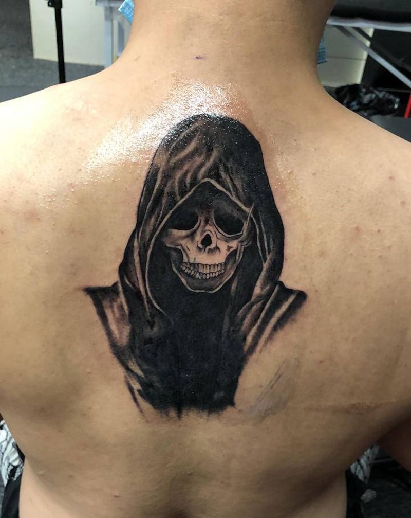 鬼神遮盖纹身图片_背部新传统纹身图案