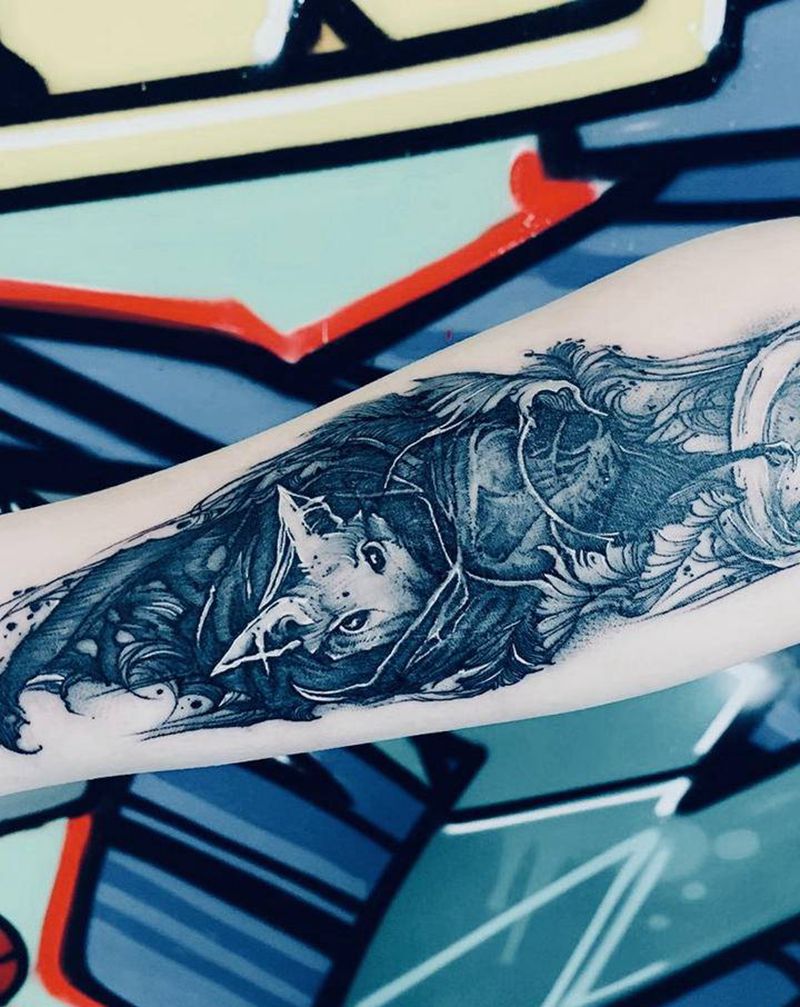 蝙蝠纹身图片_手臂欧美写实暗黑纹身图案