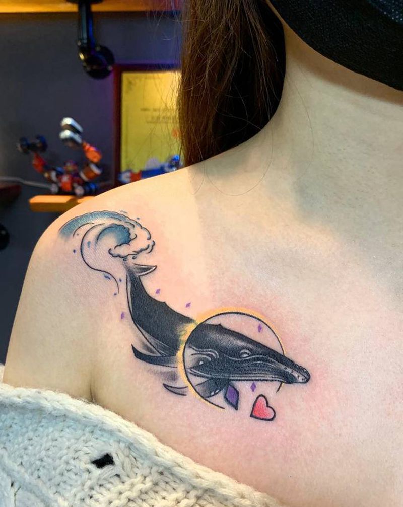鲸鱼·遮盖旧纹身纹身图片_肩部胸部New School纹身图案