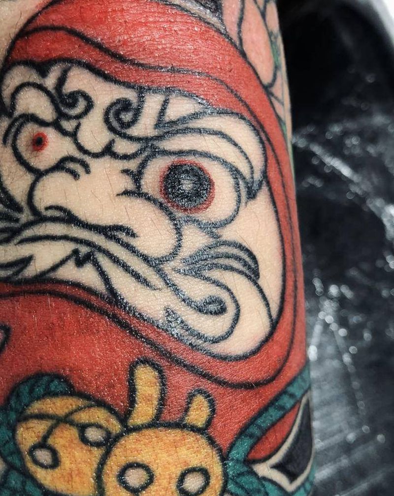 传统达摩纹身图片_手部老传统达摩蛋纹身图案