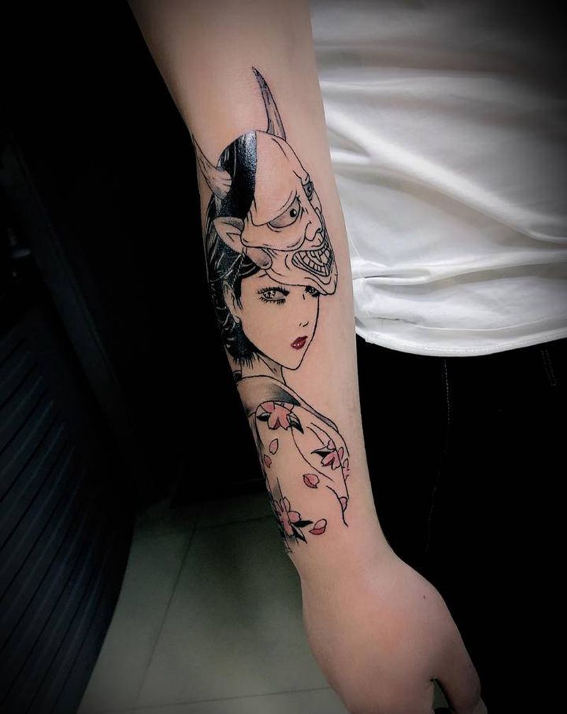 艺妓纹身图片_手臂新传统纹身图案