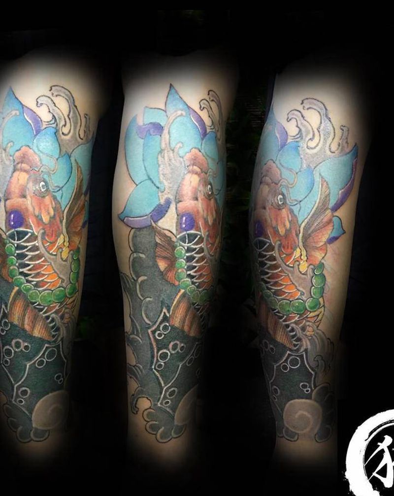 鲤鱼修改遮盖纹身图片_新传统遮盖纹身图案