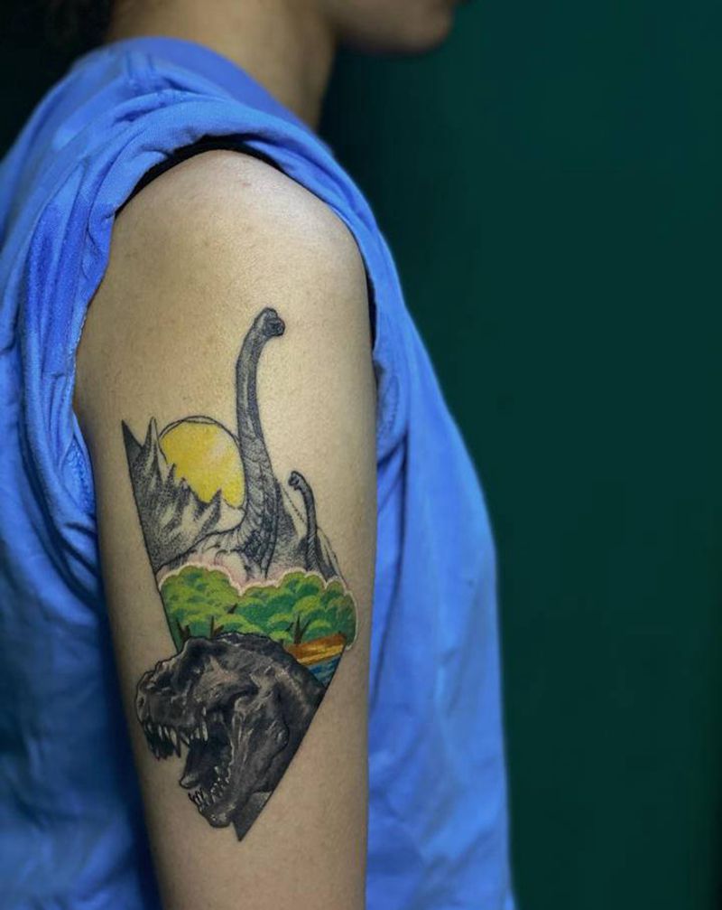 恐龙恐龙纹身图片_手臂欧美写实纹身图案