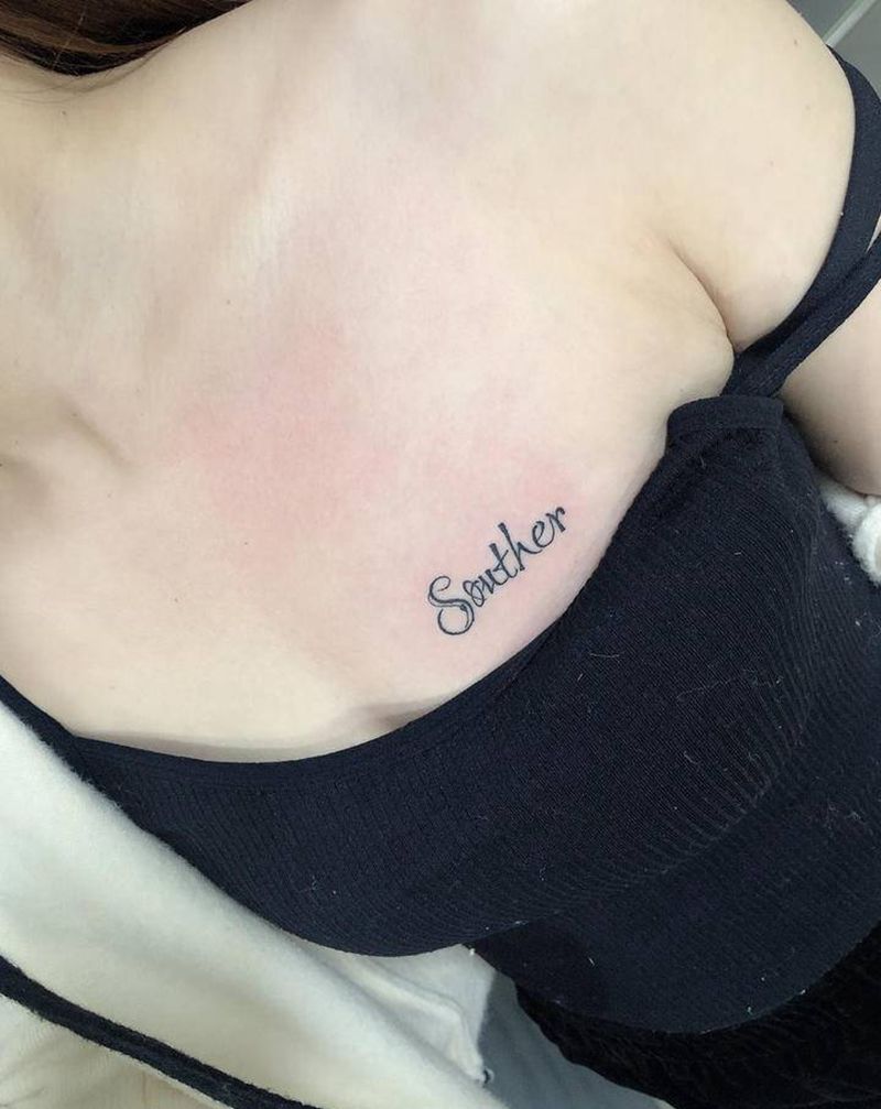 英文纹身图片_胸部花体字纹身图案