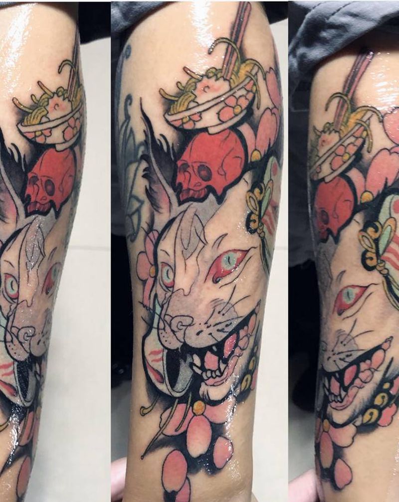 猫狸纹身图片_New School水彩纹身图案