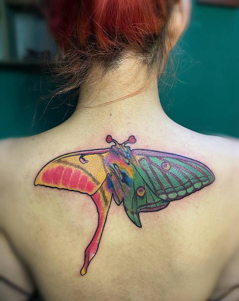 花蝴蝶纹身图片_背部欧美写实纹身图案