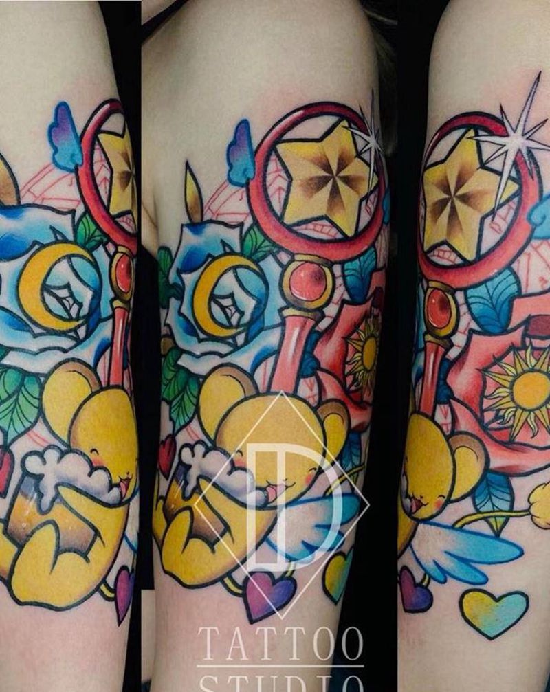 魔卡少女樱主题纹身图片_手臂新传统New School卡通彩色少女纹身图案