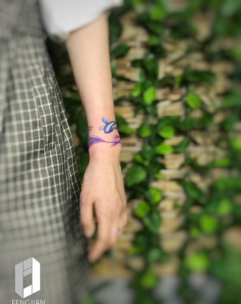 双鱼座纹身图片_手臂水彩小清新纹身图案