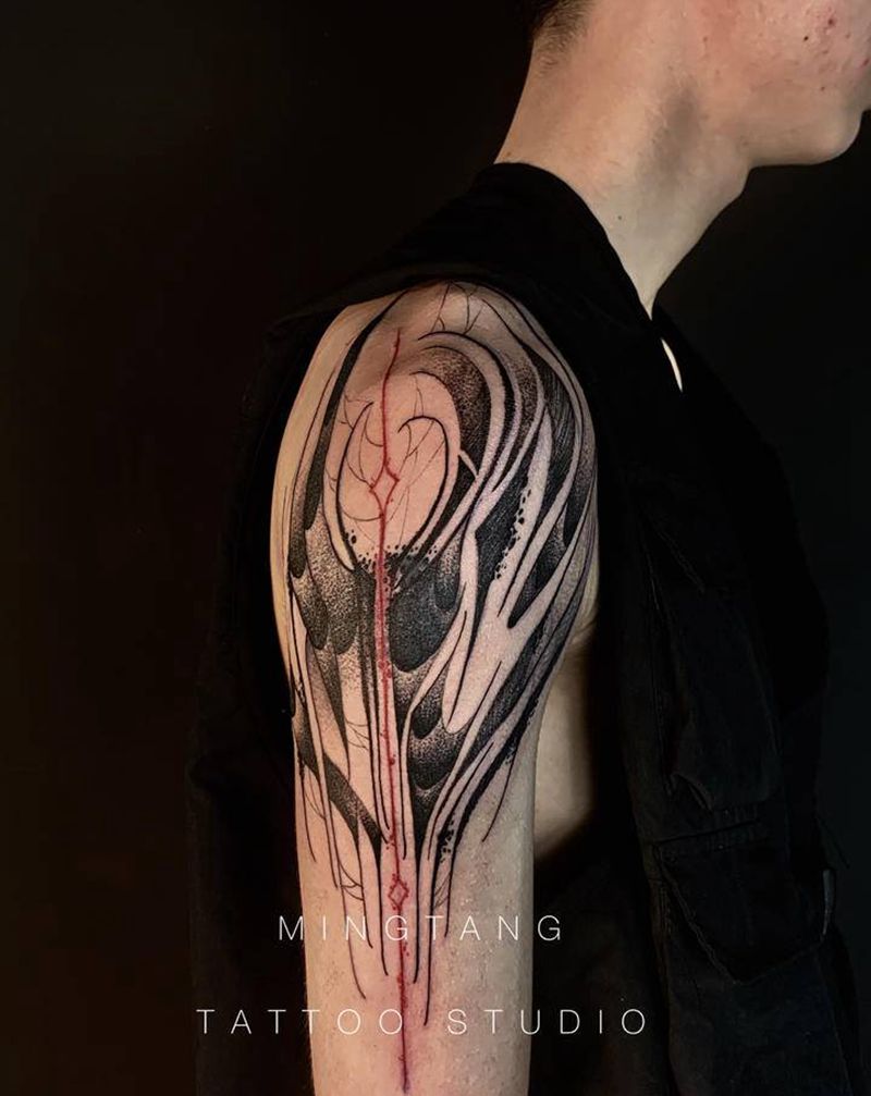 原创暗黑遮盖花体纹身图片_欧美写实花体字暗黑纹身图案