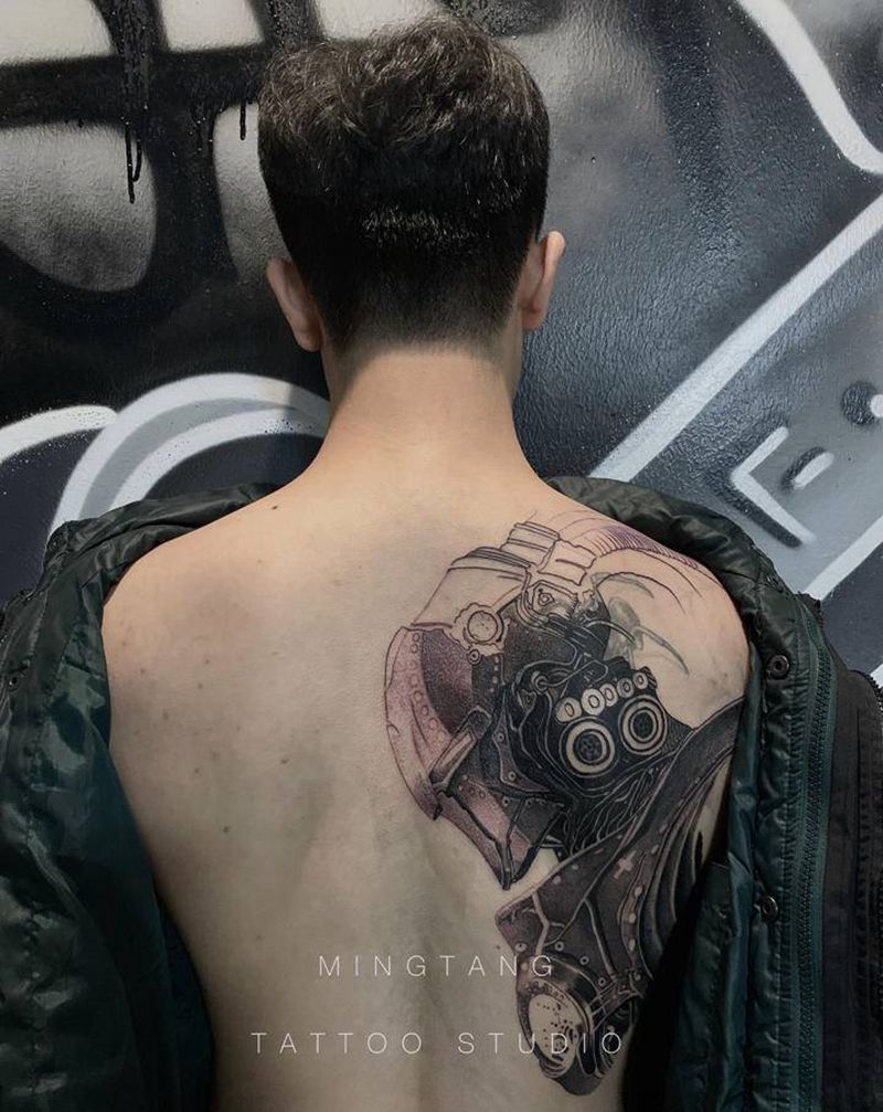 写实(机甲)遮盖纹身图片_背部欧美写实机械铠甲纹身图案