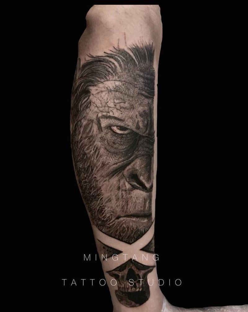 欧美写实（金刚）纹身图片_腿部欧美写实猩猩金刚纹身图案