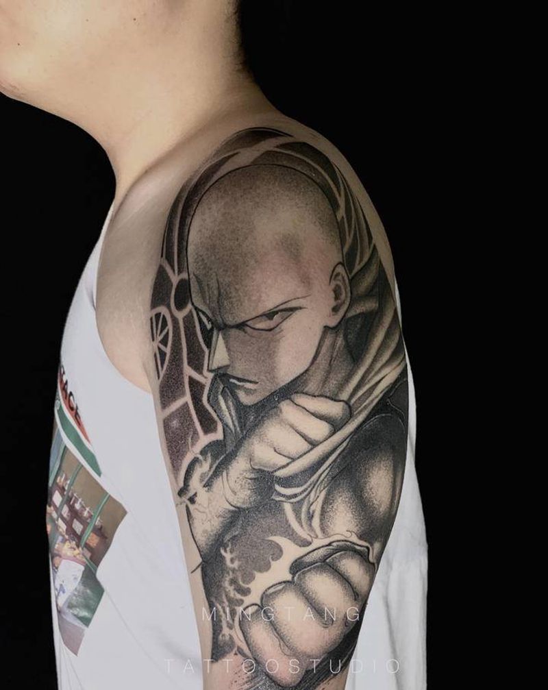 琦玉老师纹身图片_手臂手部欧美写实琦玉一拳超人纹身图案