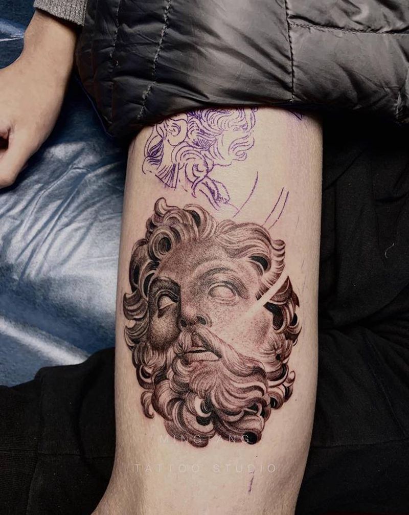 石膏小作纹身图片_腿部欧美写实纹身图案