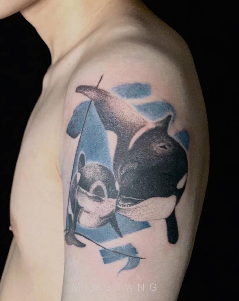 欧美写实（虎鲸）纹身图片_手臂欧美写实海豚纹身图案