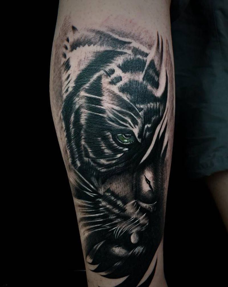 老虎纹身图片_手臂欧美写实纹身图案