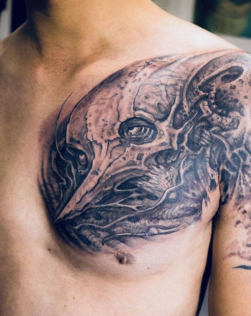 欧美半甲纹身图片_肩部欧美写实纹身图案