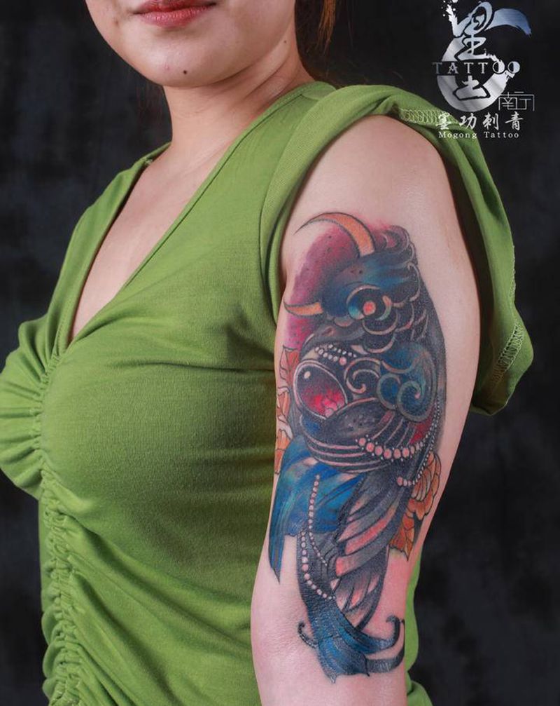 猫头鹰遮盖纹身图片_New School纹身图案