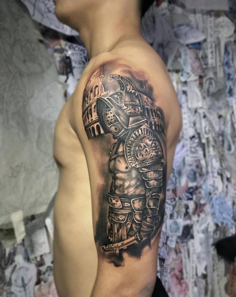 勇士纹身图片_手臂老传统新传统纹身图案