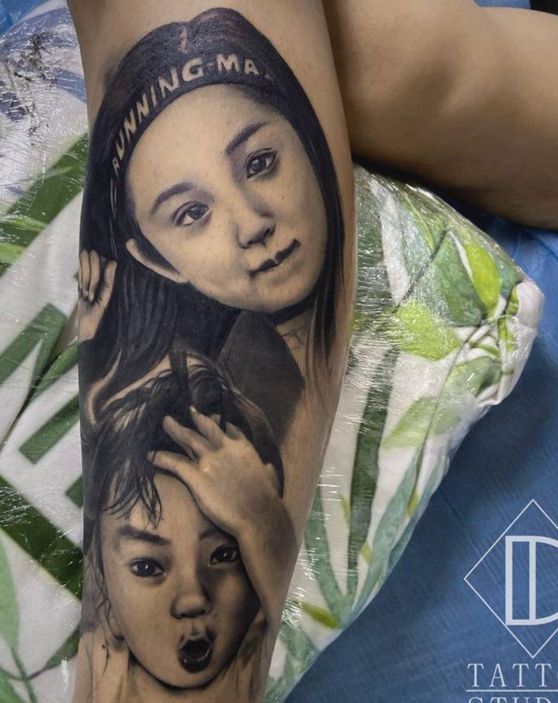 肖像纹身图片_腿部脚部欧美写实纹身图案