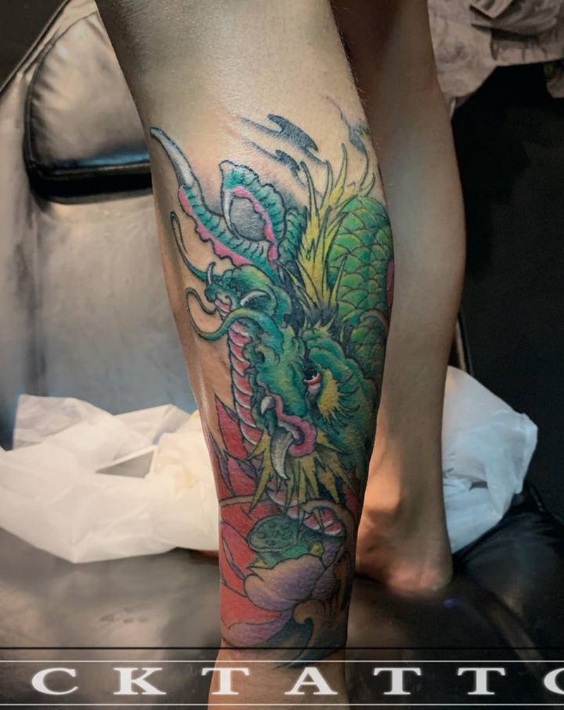 新传统（龙）纹身图片_腿部纹身图案