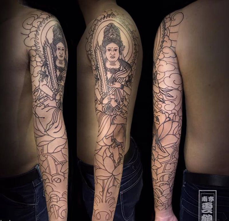 虚空藏菩萨纹身图片_新传统老传统纹身图案