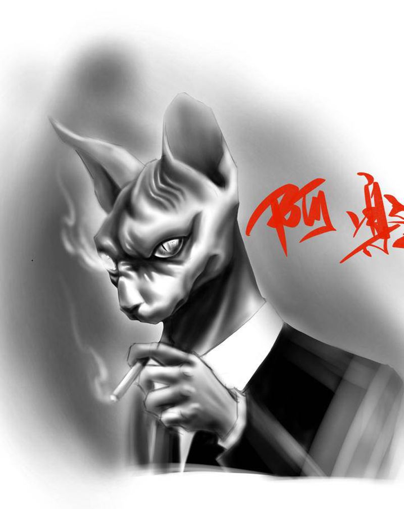 斯芬克斯猫纹身图片_手部欧美写实纹身图案