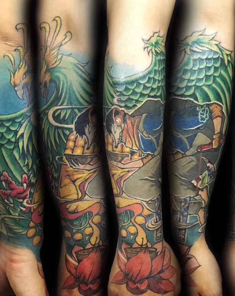 包小臂纹身图片_手部New School纹身图案