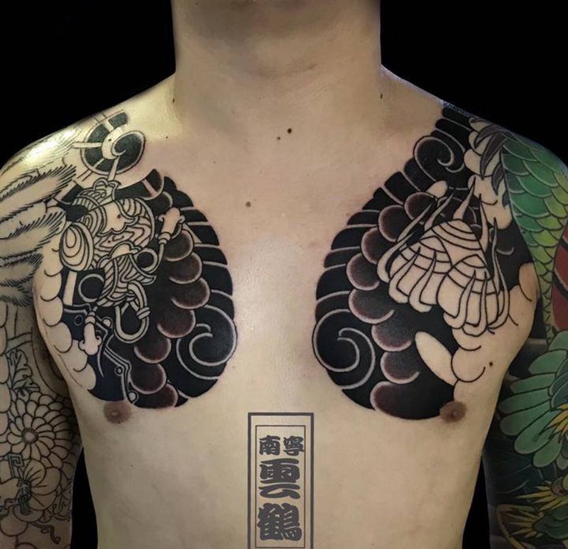 老传统双胛福锤、摩尼宝珠纹身图片_老传统纹身图案