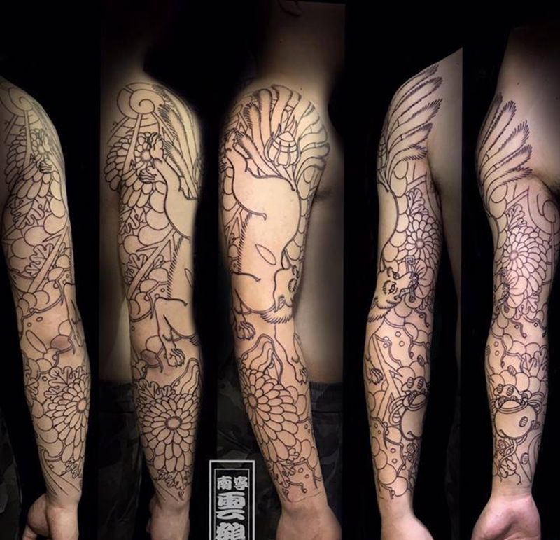 九尾狐纹身图片_老传统纹身图案