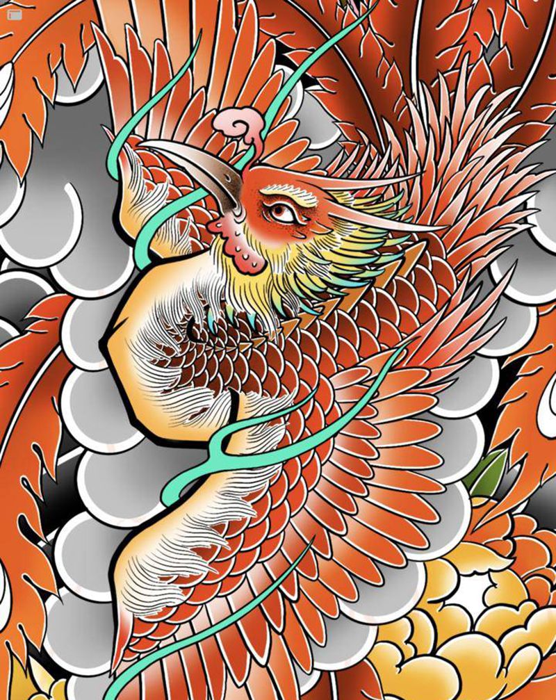 不死鸟，凤凰纹身图片_手臂手部老传统新传统纹身图案