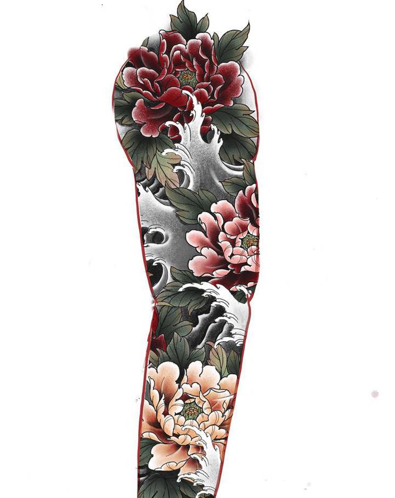 牡丹花臂设计稿纹身图片_手臂新传统纹身图案