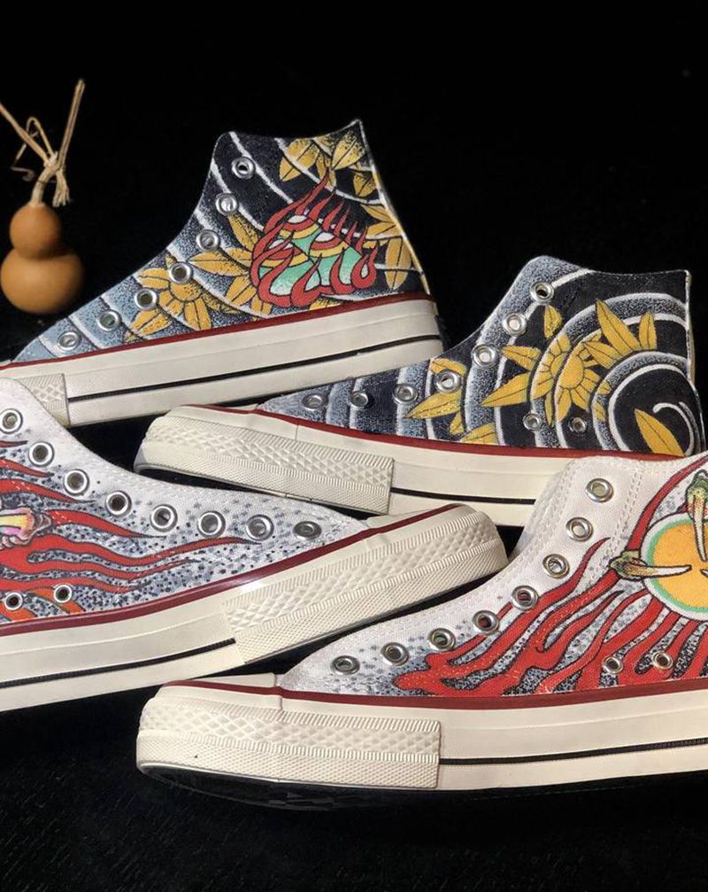 传统鞋纹身图片_脚部老传统纹身图案