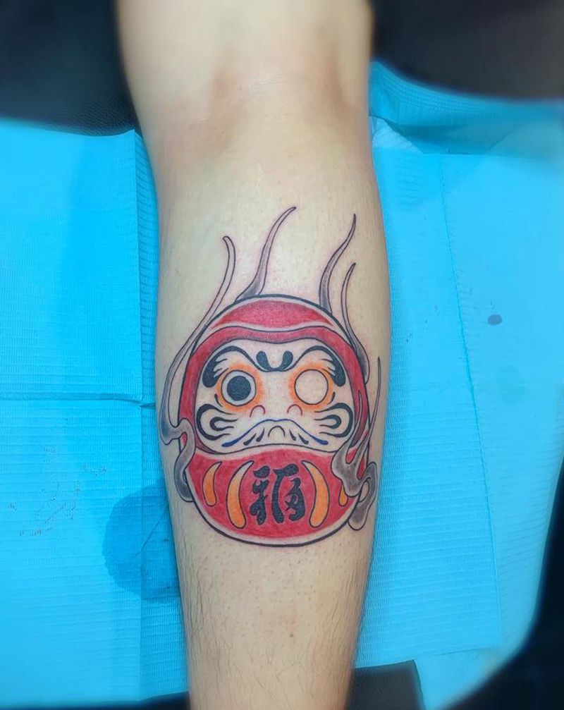 日式达摩蛋纹身图片_腿部老传统纹身图案