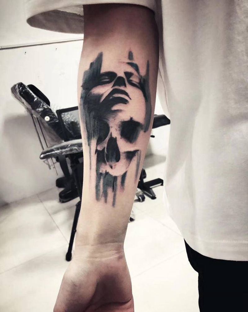 水彩纹身图片_手臂水墨纹身图案