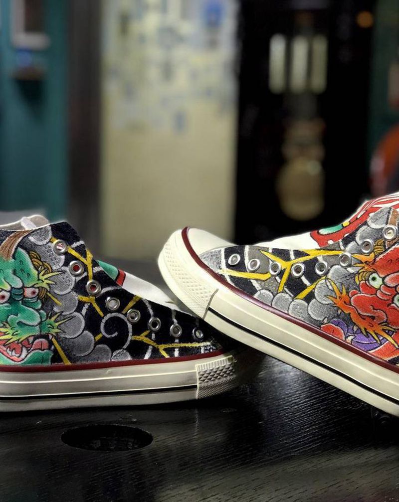 风雷纹身图片_腿部老传统纹身图案