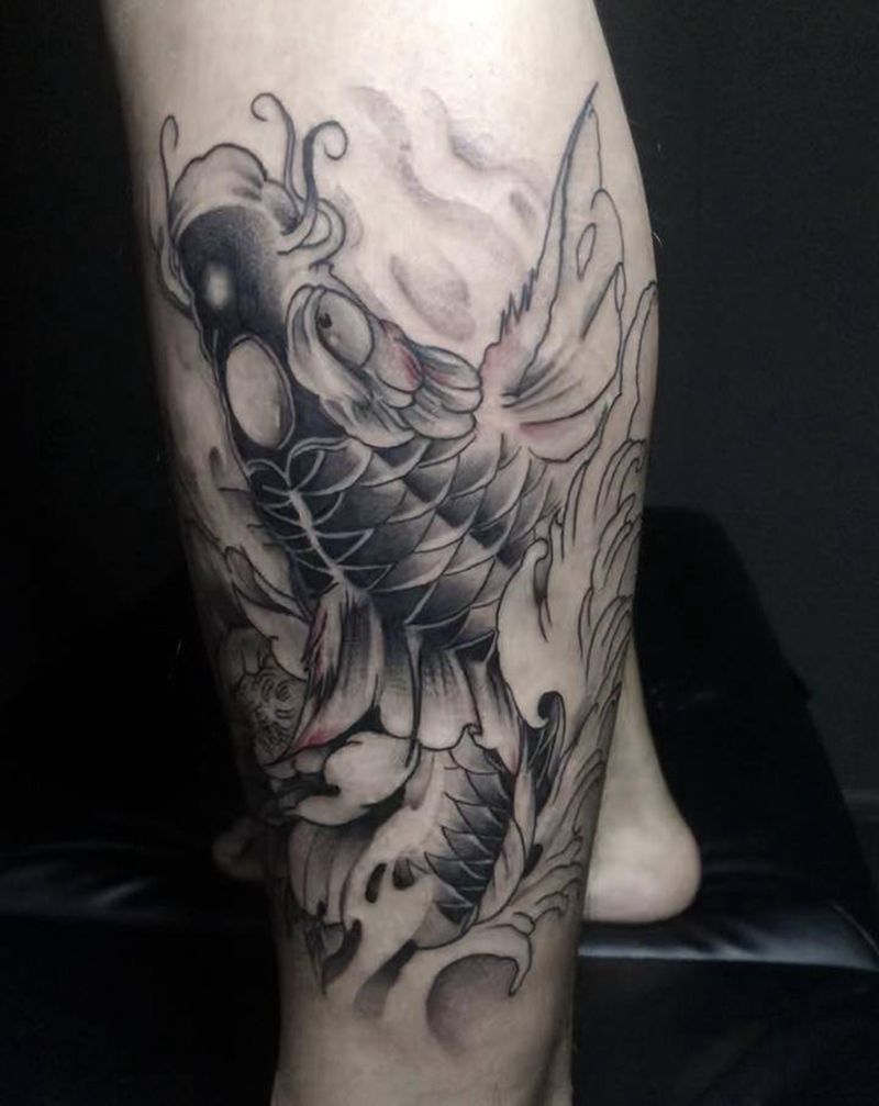 传统鲤鱼纹身纹身图片_手臂手部新传统老传统纹身图案