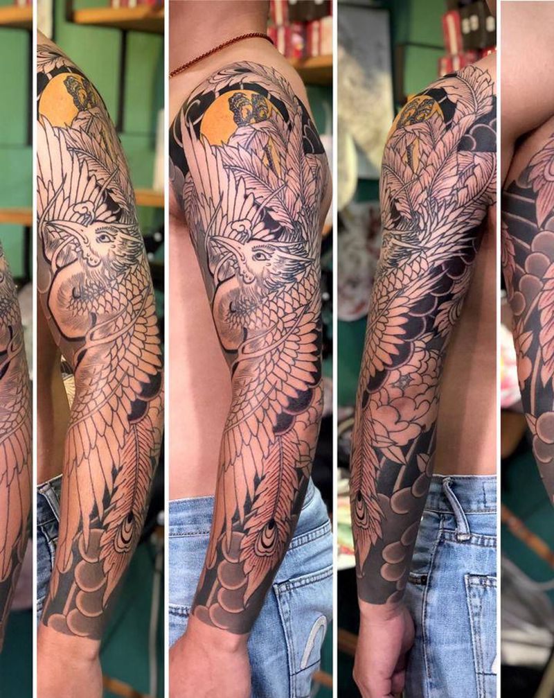 不死鸟纹身图片_手臂老传统新传统纹身图案