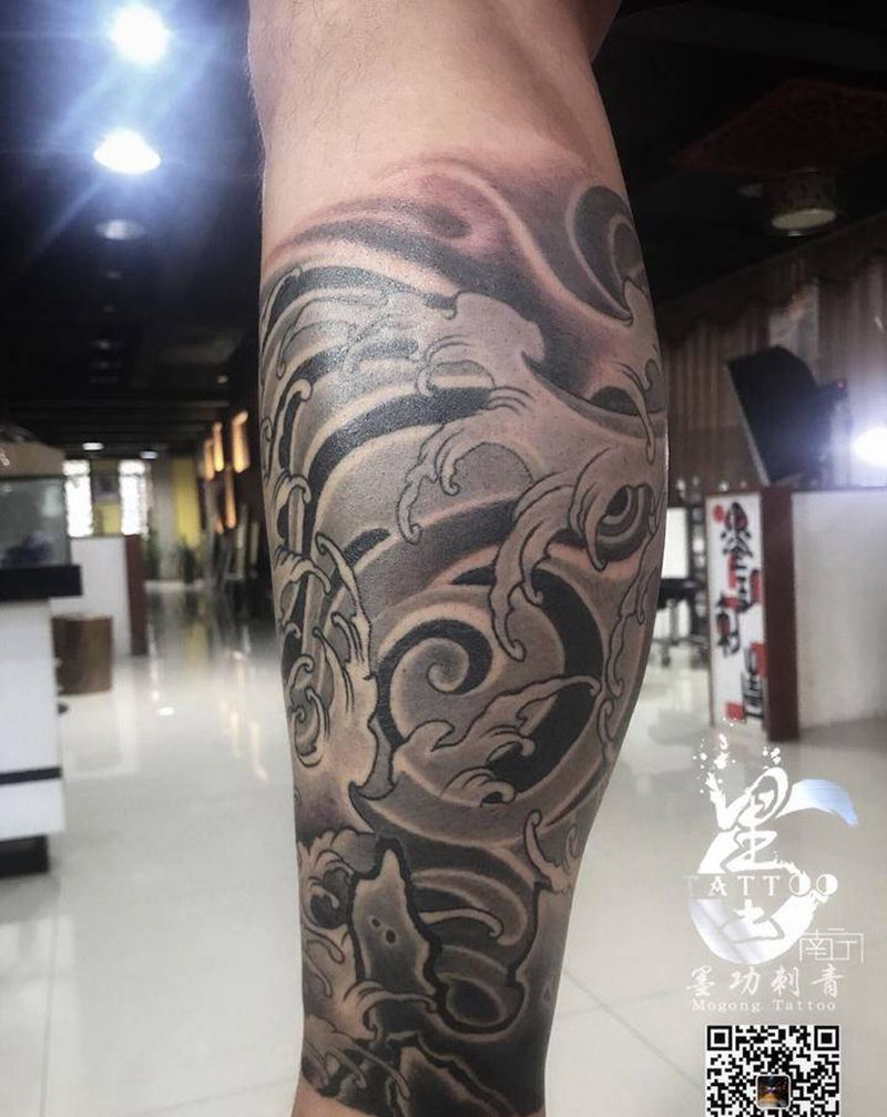 包小腿纹身图片_腿部老传统纹身图案