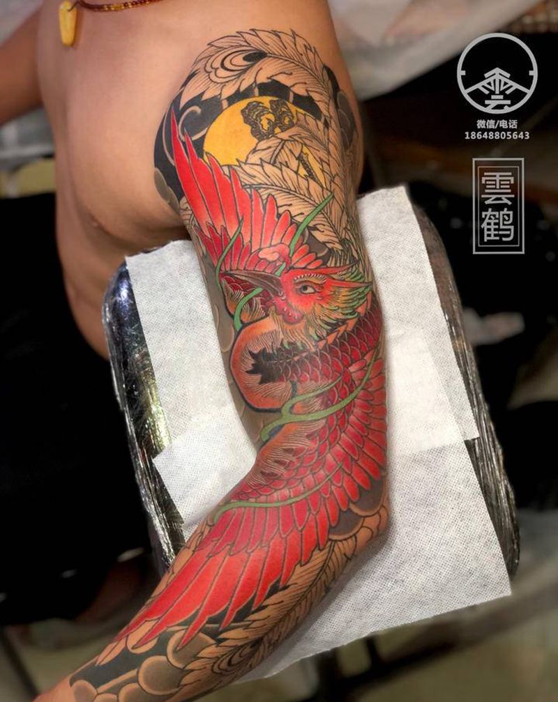 不死鸟纹身图片_手臂老传统纹身图案