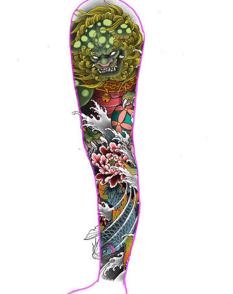 花腿设计稿纹身图片_腿部新传统纹身图案