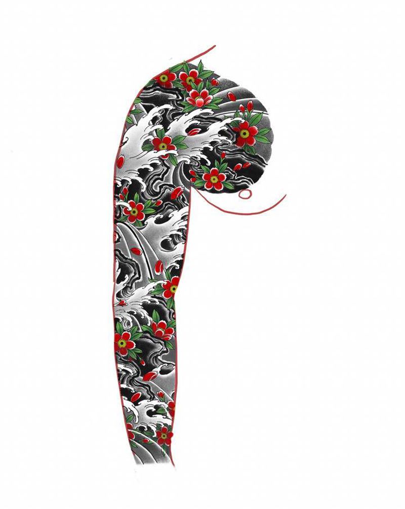 花臂设计稿纹身图片_手臂新传统纹身图案