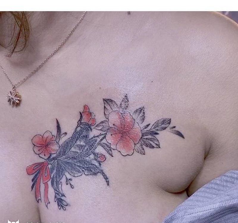 遮盖10年前的旧纹身纹身图片_胸部水彩纹身图案