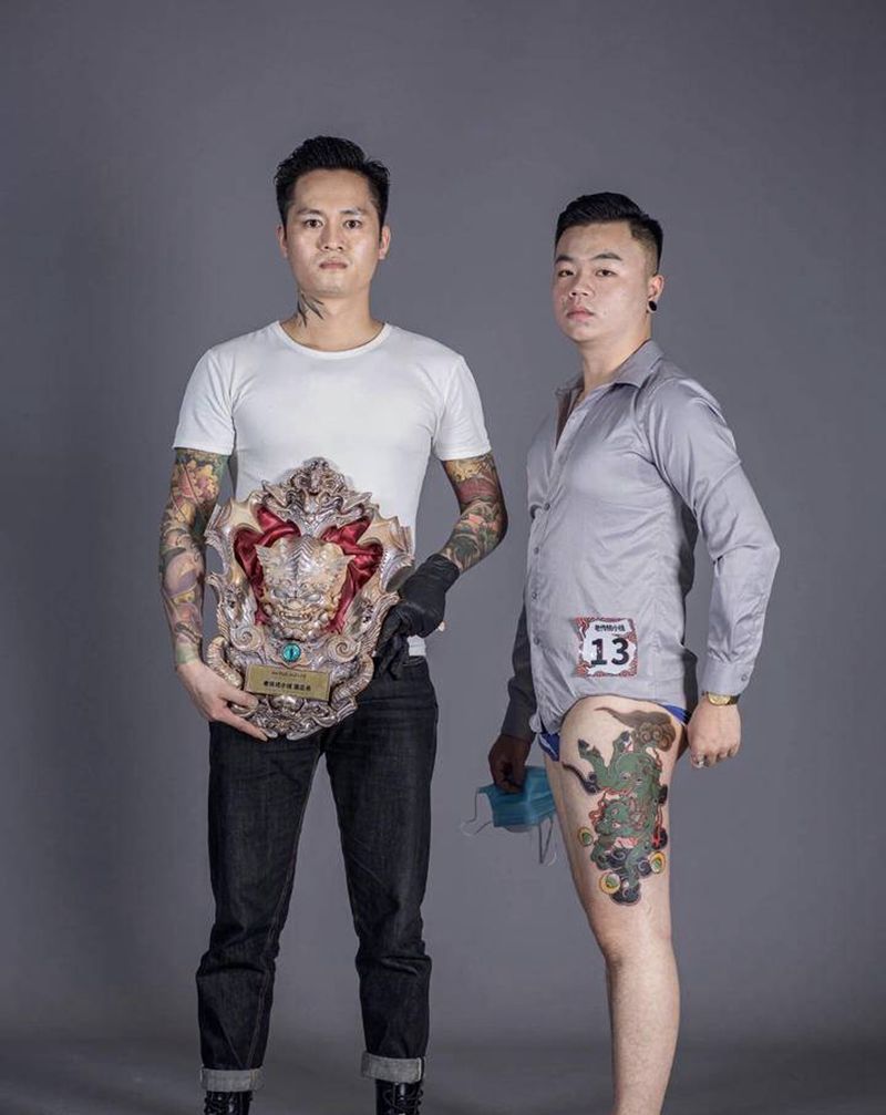 白泽纹身图片_腿部新传统老传统纹身图案