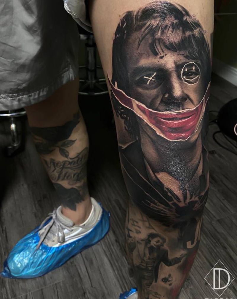 Joker小丑纹身图片_腿部欧美写实纹身图案