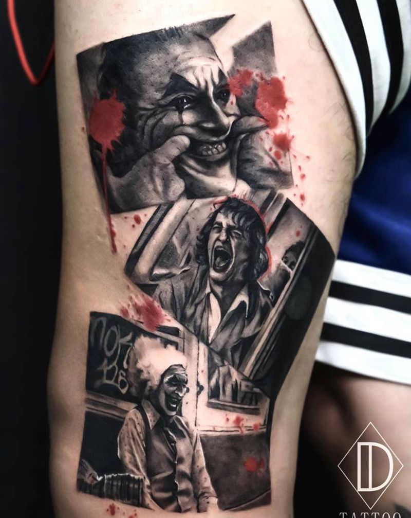 小丑三部曲纹身图片_腿部脚部欧美写实纹身图案